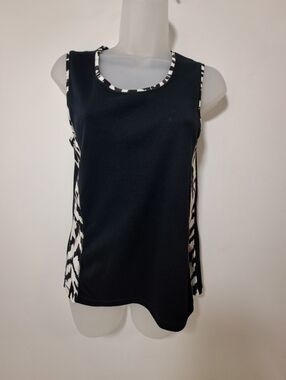 Olsen Europe Sleeveless Tank Top Scoop Neck Black Zebra Print Side Panel Medium